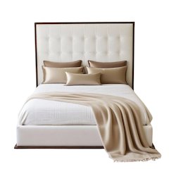 White Faux Leather King Bed Frame, Low Profile Bed Frame With Walnut Finish