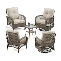 Outdoor Garden Patio 5 Pc Furniture Conversation Set With Rocking Chairs