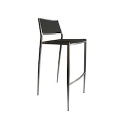 Barstool in Black Regenerated Leather cover and brushed Stainless Steel finish. 
Dimensions:
L 16" x W 16" x H 39"