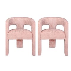 Jacquard Modern Accent Armchair, Sculptural Frame, Pink, Set of 2