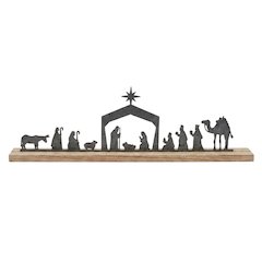 Metal Nativity On A Wooden Stand