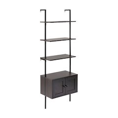 Industrial 4-Shelf Wood Wall-Mounted Open Ladder Bookcase with Cabinet