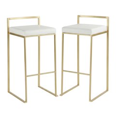 Contemporary Glam Barstools in Gold with White Faux Leather Set of 2