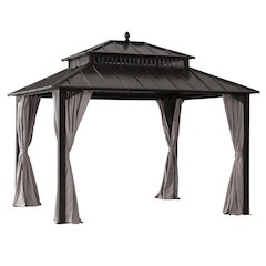 12 ft x 10 ft Hardtop Gazebo with Steel Roof, Brown Aluminum Frame - Extra-Tall