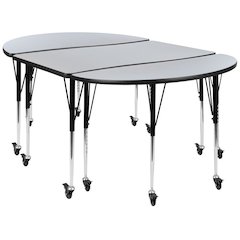 3 Piece Mobile 76" Oval Wave Flexible Grey Thermal Laminate Activity Table Set-Standard Height Adjustable Legs