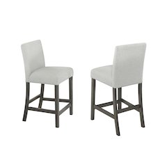 Selena Set of 2 Light Gray Fabric Counter Chairs with Gray Wood Frame & Footrest