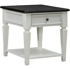 Allyson Park Drawer End Table in Wirebrushed White w/ Charcoal Top