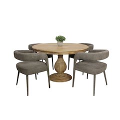 Jenna 48" Dining Table with 2 Sets of Galway Chairs in Dark Gray Linen Fabric