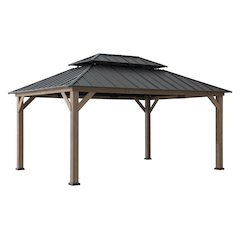 12 ft. x 16 ft. Dark Brown Cedar Frame Gazebo with Double Tier Steel Roof