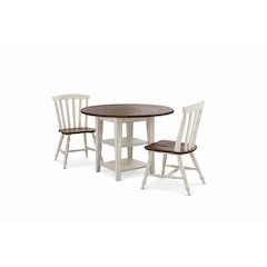3 Piece Drop Leaf Dining Room Set with Table, 2 Chairs - Graphite & Whitestone