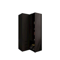 Corner Armoire With Double Doors, Interior Shelves, Space-Saving Wardrobe, Black