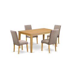 5 Piece Dining Room Furniture Set Includes a Rectangle Dining Table and 4 Dark Khaki Linen Fabric Upholstered Parson Chairs, 36x60 Inch, Oak