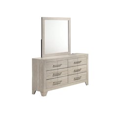 Rustic Gray Oak 6-Drawers Dresser with Mirror