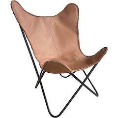 AmeriHome Genuine Leather Butterfly Chair - Light Tan