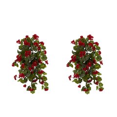 29in. UV Resistant Geranium Artificial Hanging Plant (Indoor/Outdoor) - Set of 2