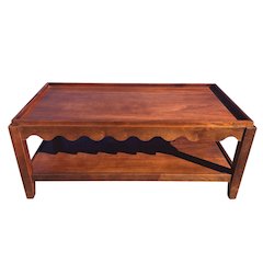Scallop Coffee Table - Rectangular Mango Wood Side Table - Lower Shelf