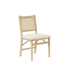 Beige Rattan Cane Folding Dining Side Chair with Polyester Fabric Seat