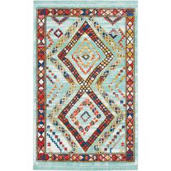 Tribal Decor Area Rug, Aqua, 3'11" x 6'2"