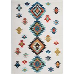 Tribal Decor Area Rug, White, 9'3" x 13'