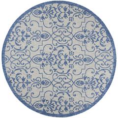 GRD04 Garden Party Ivory Blue Area Rug- 7'10" x round