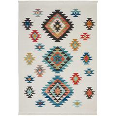 Tribal Decor Area Rug, White, 6'7" x 9'7"