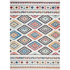 Tribal Decor Area Rug, White, 7'10" x 10'9"