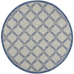GRD02 Garden Party Ivory Blue Area Rug- 5'3" x round