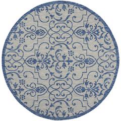 GRD04 Garden Party Ivory Blue Area Rug- 5'3" x round