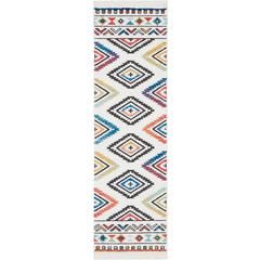Tribal Decor Area Rug, White, 2'2" x 7'9"