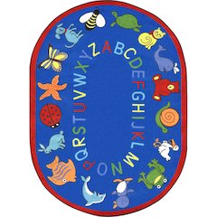 Kid Essentials ABC Animals 7'8" x 10'9" Oval Area Rug in Color Blue