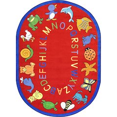 Kid Essentials ABC Animals 7'8" x 10'9" Oval Area Rug in Color Red