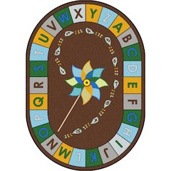 Kid Essentials Alphabet Pinwheel 7'8" x 10'9" Oval Area Rug in Color Earthtone