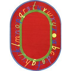 Kid Essentials AlphaScript 7'8" x 10'9" Oval Area Rug in Color Red