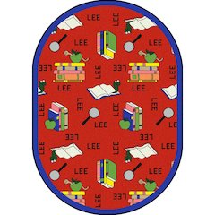 Kid Essentials Bookworm (Spanish) 7'8" x 10'9" Oval Area Rug in Color Red