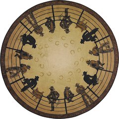 Cowboy Carpets Breaking Horses 5'4" Round Area Rug in Color Multi