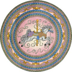 Kid Essentials Carousel 5'4" Round Area Rug in Color Pink