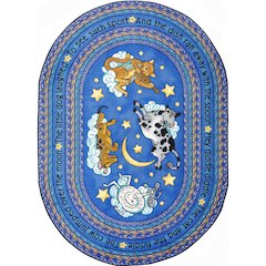 Kid Essentials Hey Diddle Diddle 5'4" x 7'8" Oval Area Rug in Color Blue