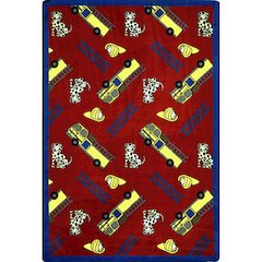 Playful Patterns Hook and Ladder 5'4" x 7'8" Area Rug in Color Red