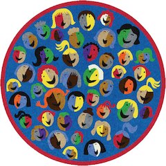Kid Essentials Joyful Faces 7'7" Round Area Rug in Color Blue