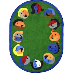 Kid Essentials Joyful Faces 7'8" x 10'9" Oval Area Rug in Color Green
