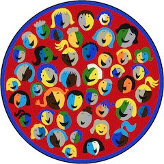Kid Essentials Joyful Faces 7'7" Round Area Rug in Color Red
