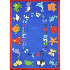 ABC Animals (Hebrew Alphabet) 10'9" x 13'2" Area Rug in Color Blue