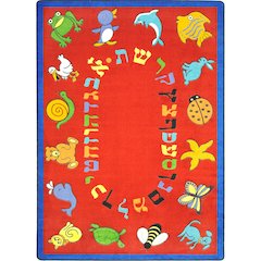 Kid Essentials ABC Animals (Hebrew Alphabet) 10'9" x 13'2" Area Rug in Color Red