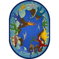 Kid Essentials Dino Parade 7'8" x 10'9" Oval Area Rug in Color Multi