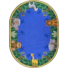Kid Essentials Jungle Friends 7'8" x 10'9" Oval Area Rug in Color Multi