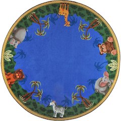 Kid Essentials Jungle Friends 13'2" Round Area Rug in Color Multi