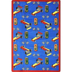Playful Patterns Pit Stop 7'8" x 10'9" Area Rug in Color Blue