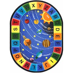 Kid Essentials Space Alphabet 10'9" x 13'2" Oval Area Rug in Color Multi