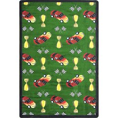 Playful Patterns Start Your Engines 7'8" x 10'9" Area Rug in Color Green