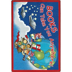 Books Can Take You Anywhere 5'4" x 7'8" Oval Area Rug in Color Sky Blue